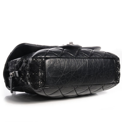 Chanel Aged Calfskin Tweed Jumbo New Portobello Flap Black 4 of 8