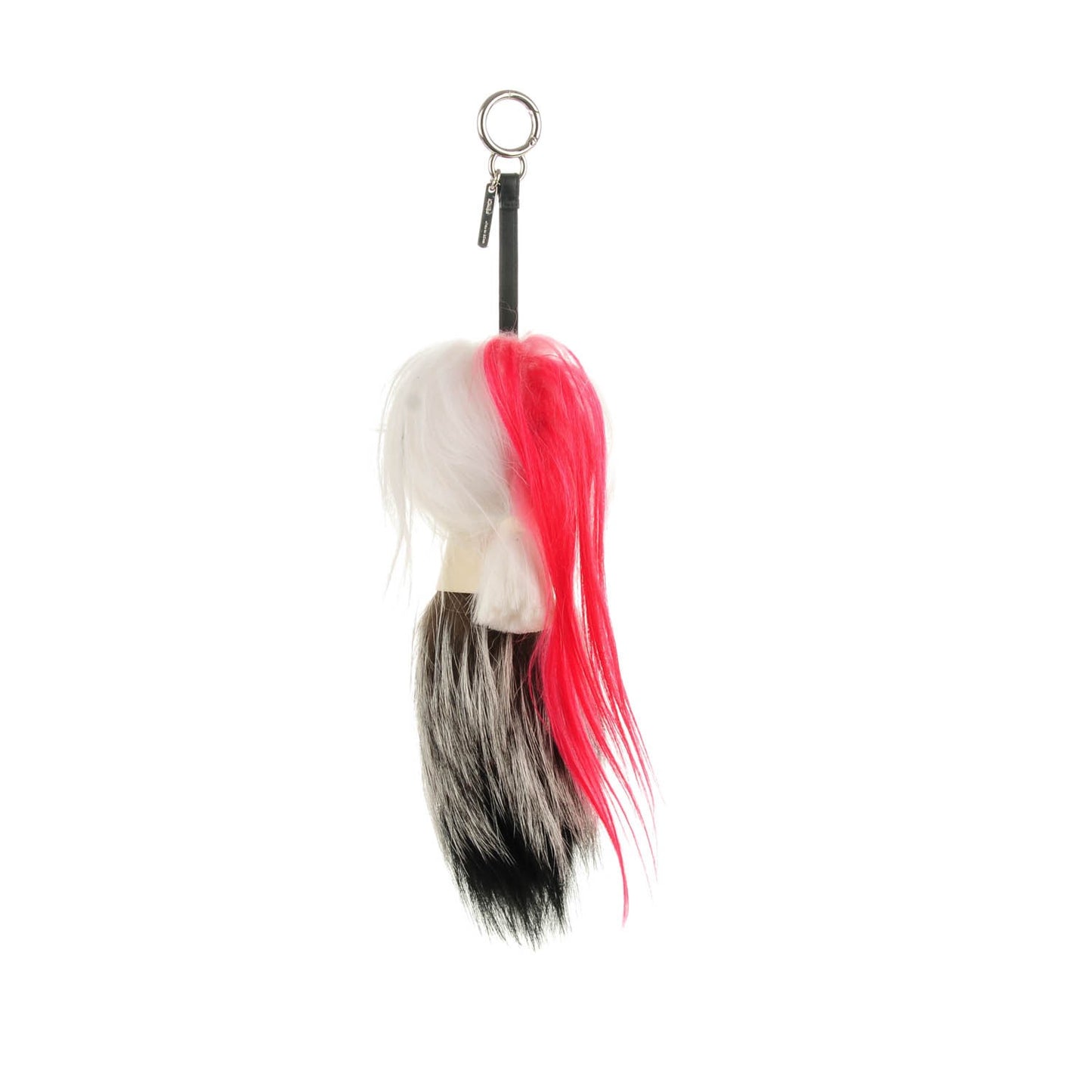 Fox Mink Goat Fur Nappa Karlito Bag Charm Black White Rosa