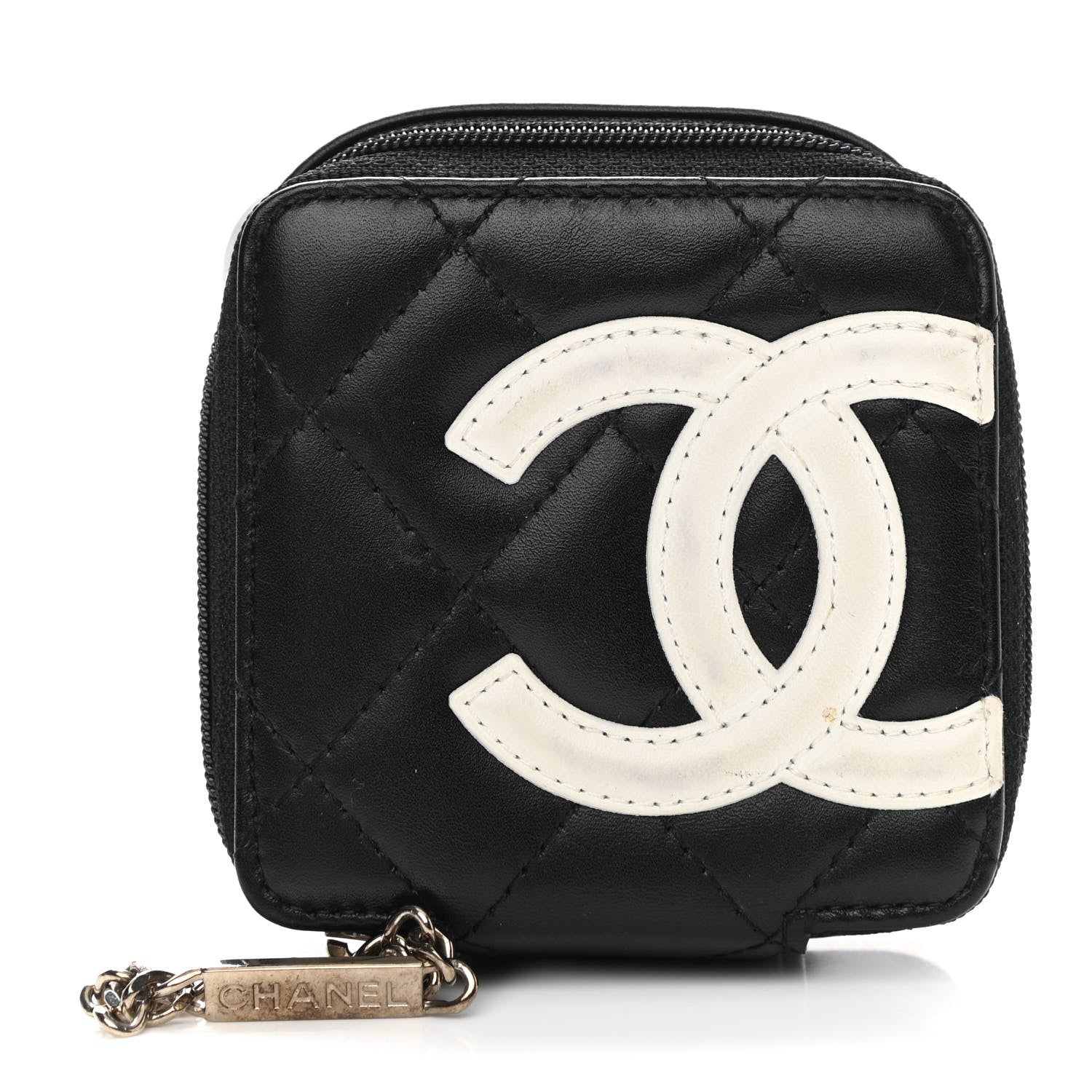 Chanel Calfskin Quilted Cambon Zip Around Makeup Pouch Black White 1 of 9