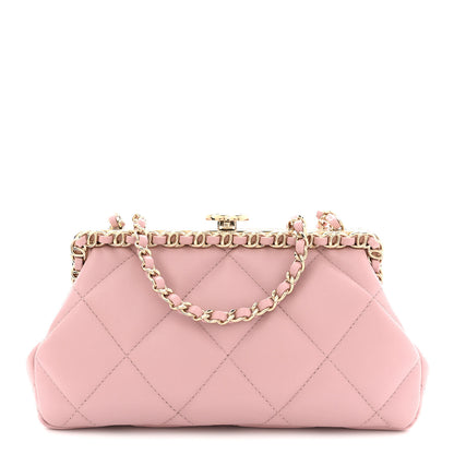 Chanel Lambskin Quilted Chain Frame Clutch Pink 1 of 10