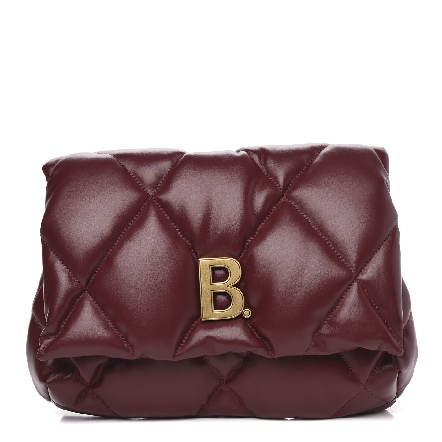 Nappa Calfskin Quilted Touch B Puffy Clutch Dark Red