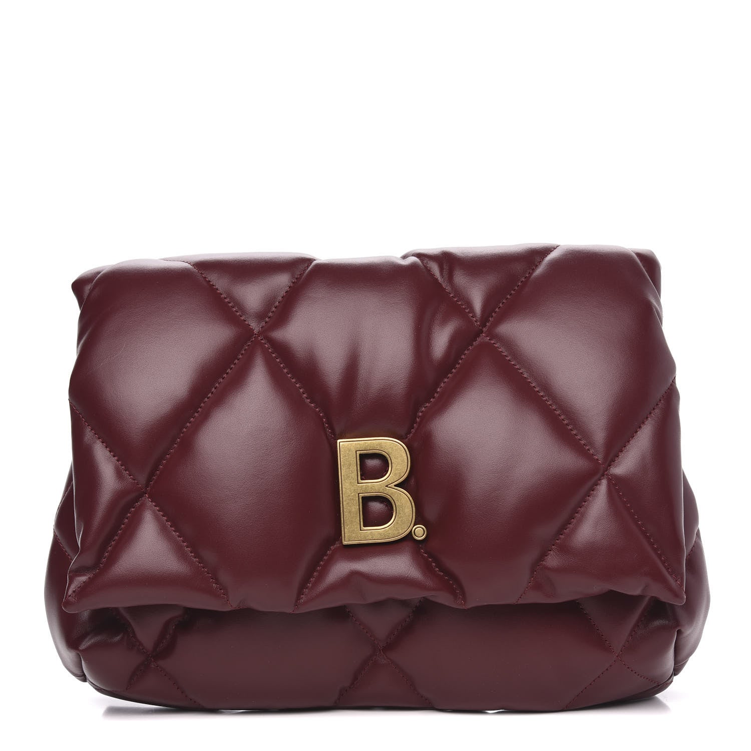Balenciaga Nappa Calfskin Quilted Touch B Puffy Clutch Dark Red 1 of 9
