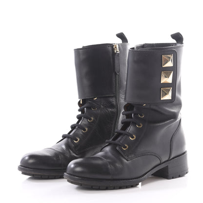 Valentino Garavani Calfskin Macro Rockstud Combat Boots 36.5 Black 3 of 10