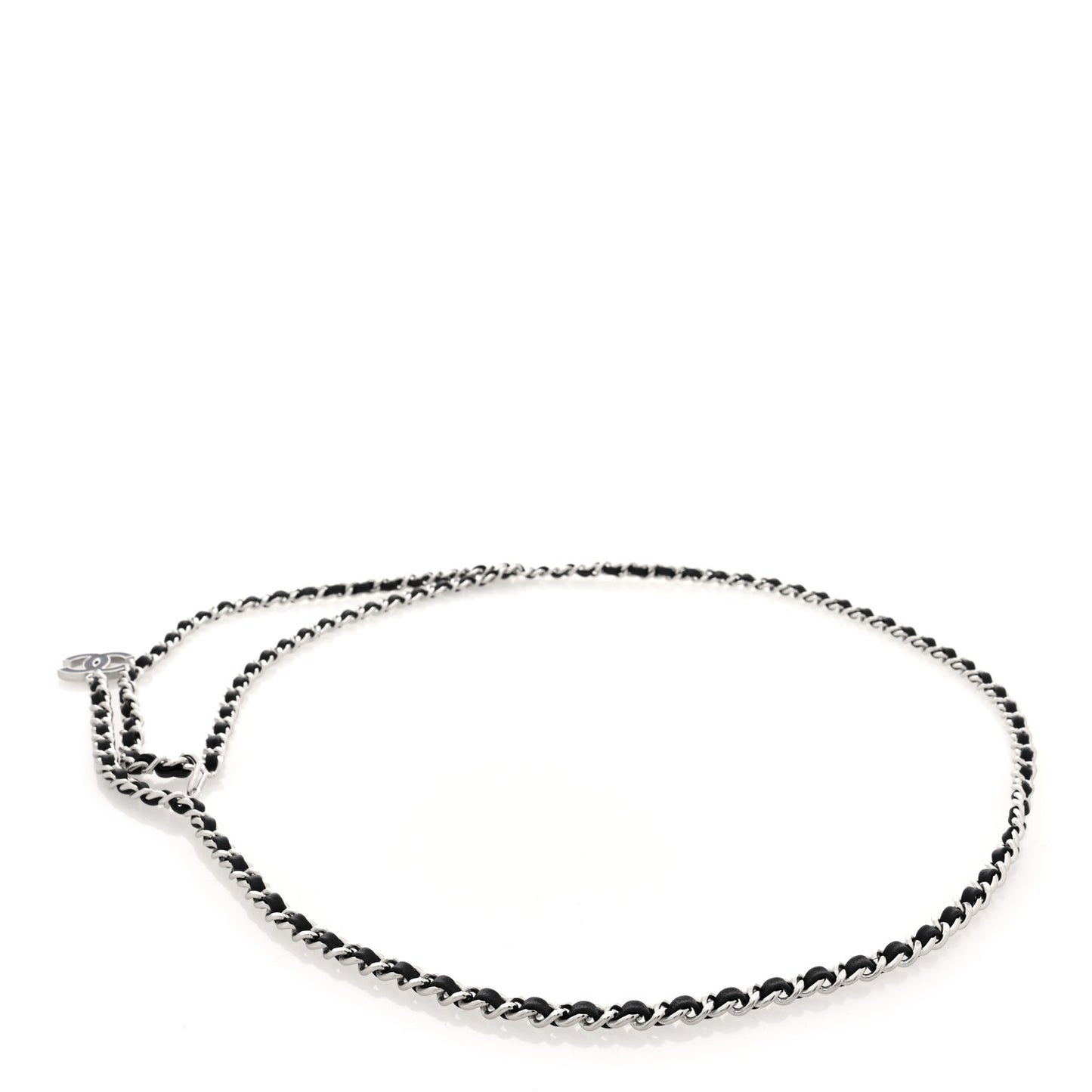 Lambskin Enamel CC Chain Belt Black Silver