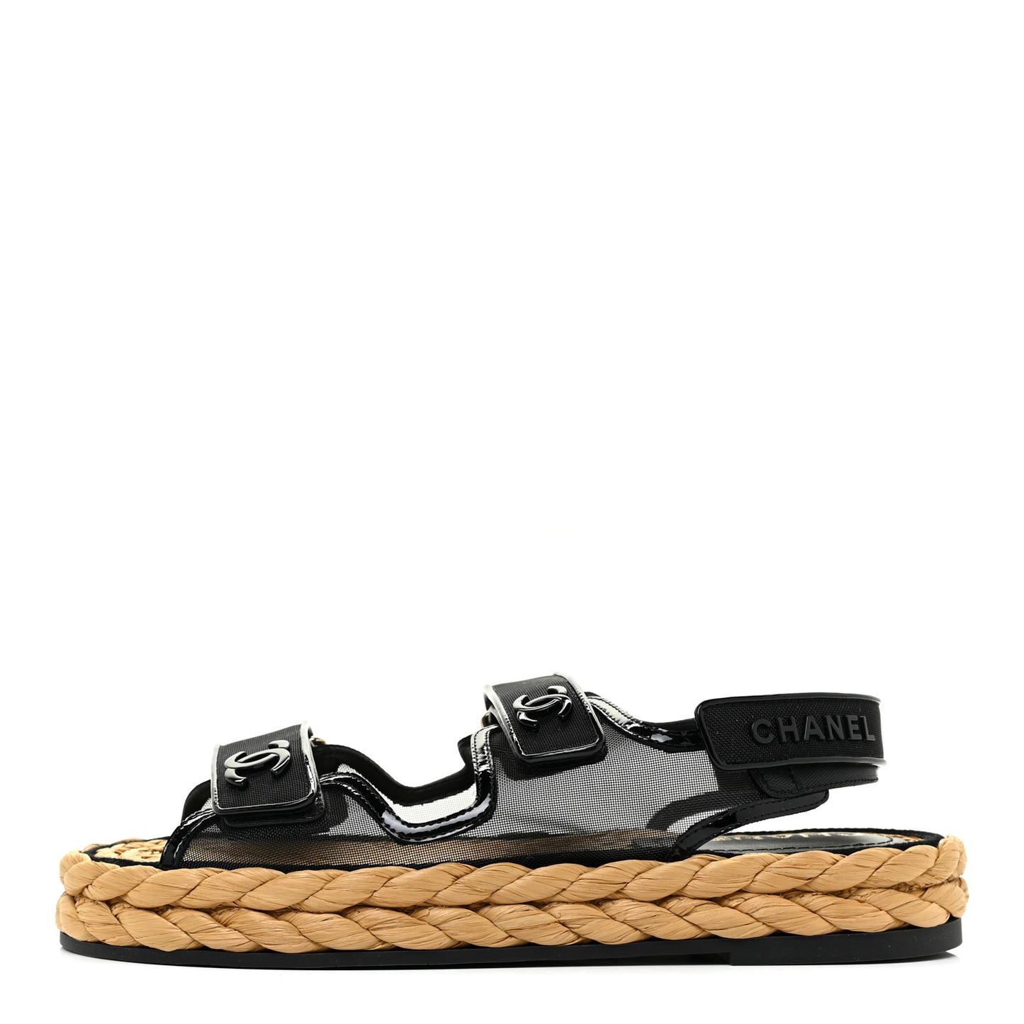 Mesh Patent Calfskin Velcro Dad Sandals 38.5 Black