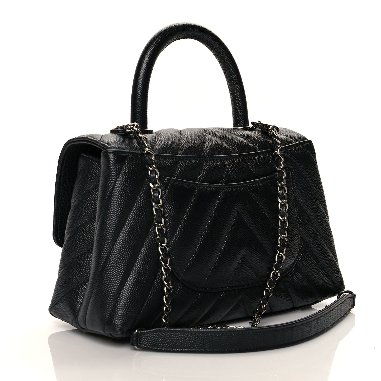 Caviar Chevron Quilted Mini Coco Handle Flap Black