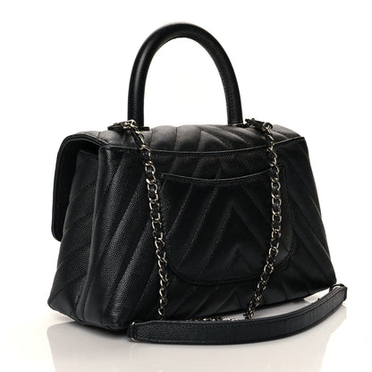 Chanel Caviar Chevron Quilted Mini Coco Handle Flap Black 3 of 11
