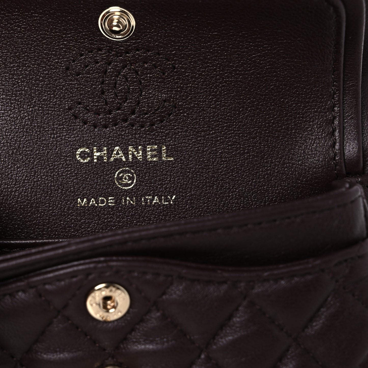 Lambskin Quilted Mini Flap Bag Charm With Hook Dark Brown