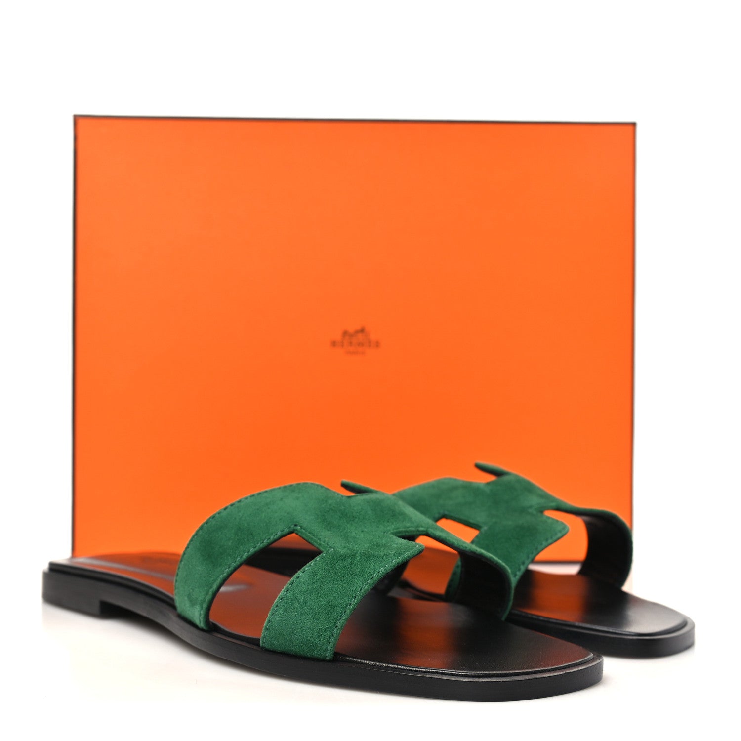 Hermes Suede Goatskin Oran Sandals 38.5 Vert Electrique 10 of 10