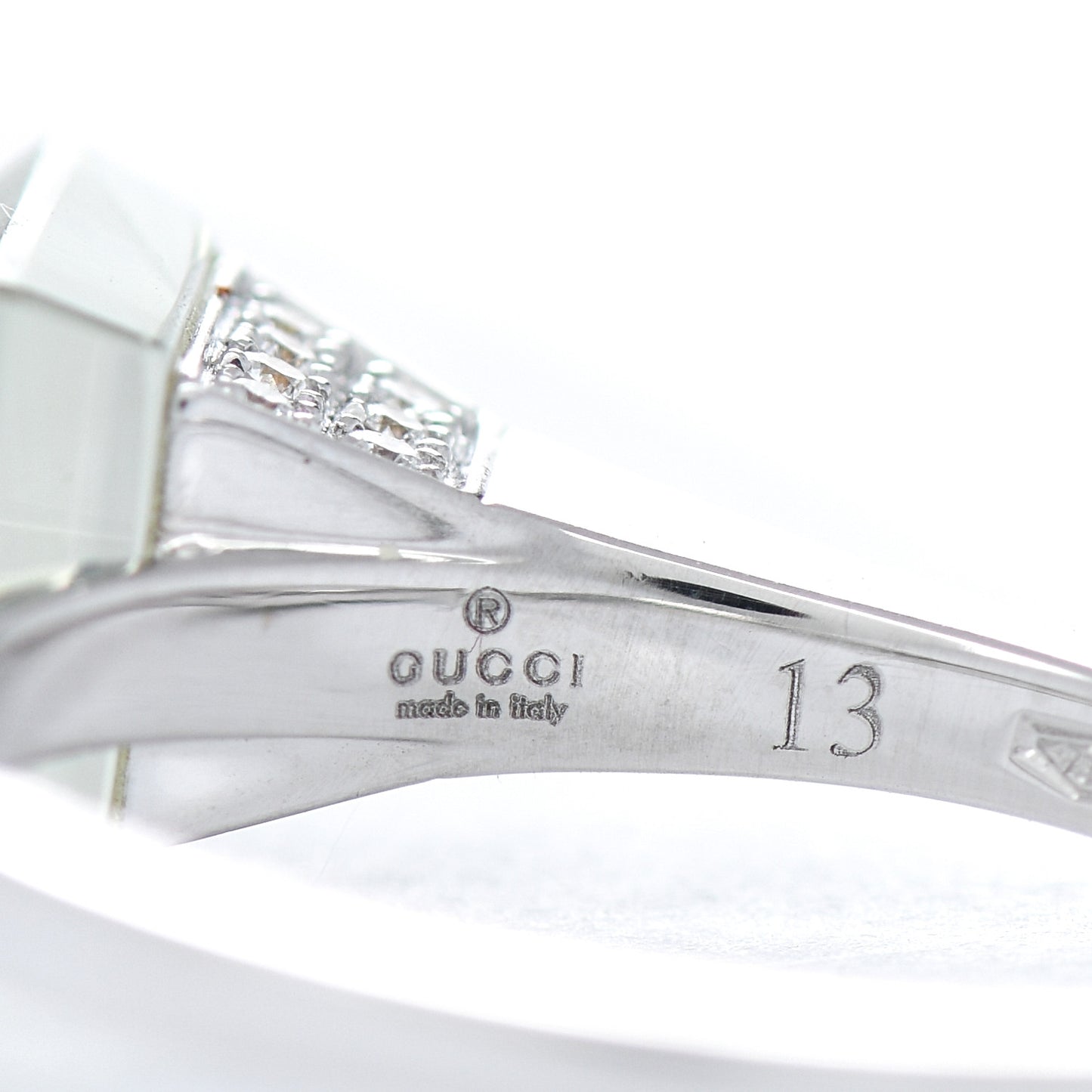 18K White Gold Prasiolite Diamond Chiodo Ring 53 6.5