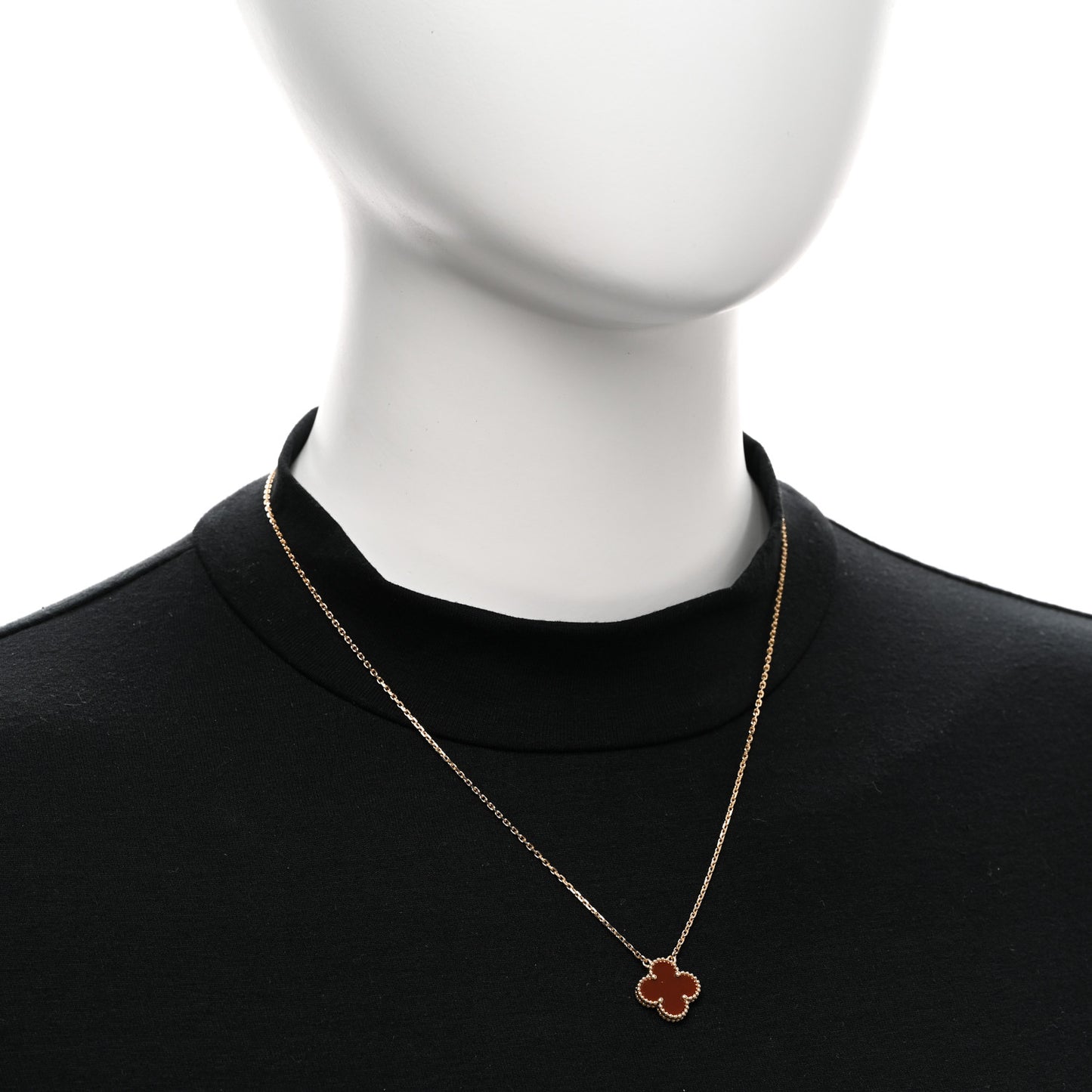 18K Yellow Gold Carnelian Vintage Alhambra Pendant Necklace