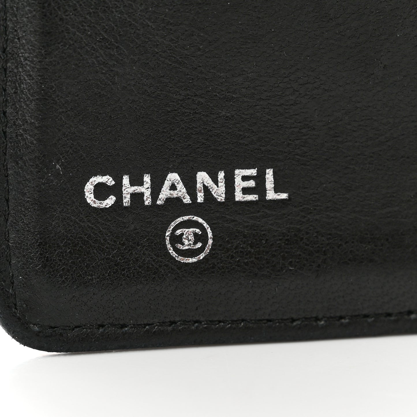 Lambskin Camellia Embossed Yen Wallet Black