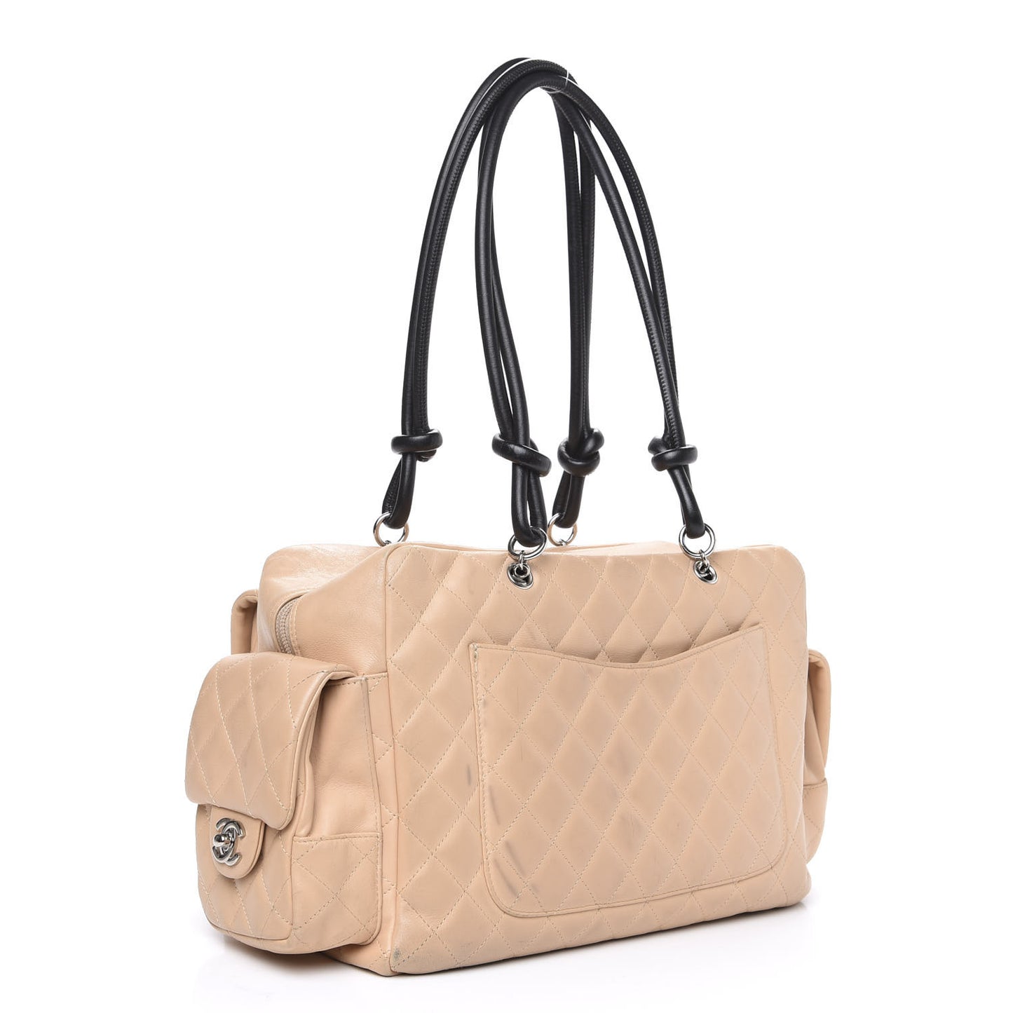 Calfskin Quilted Large Cambon Multipocket Reporter Beige Black