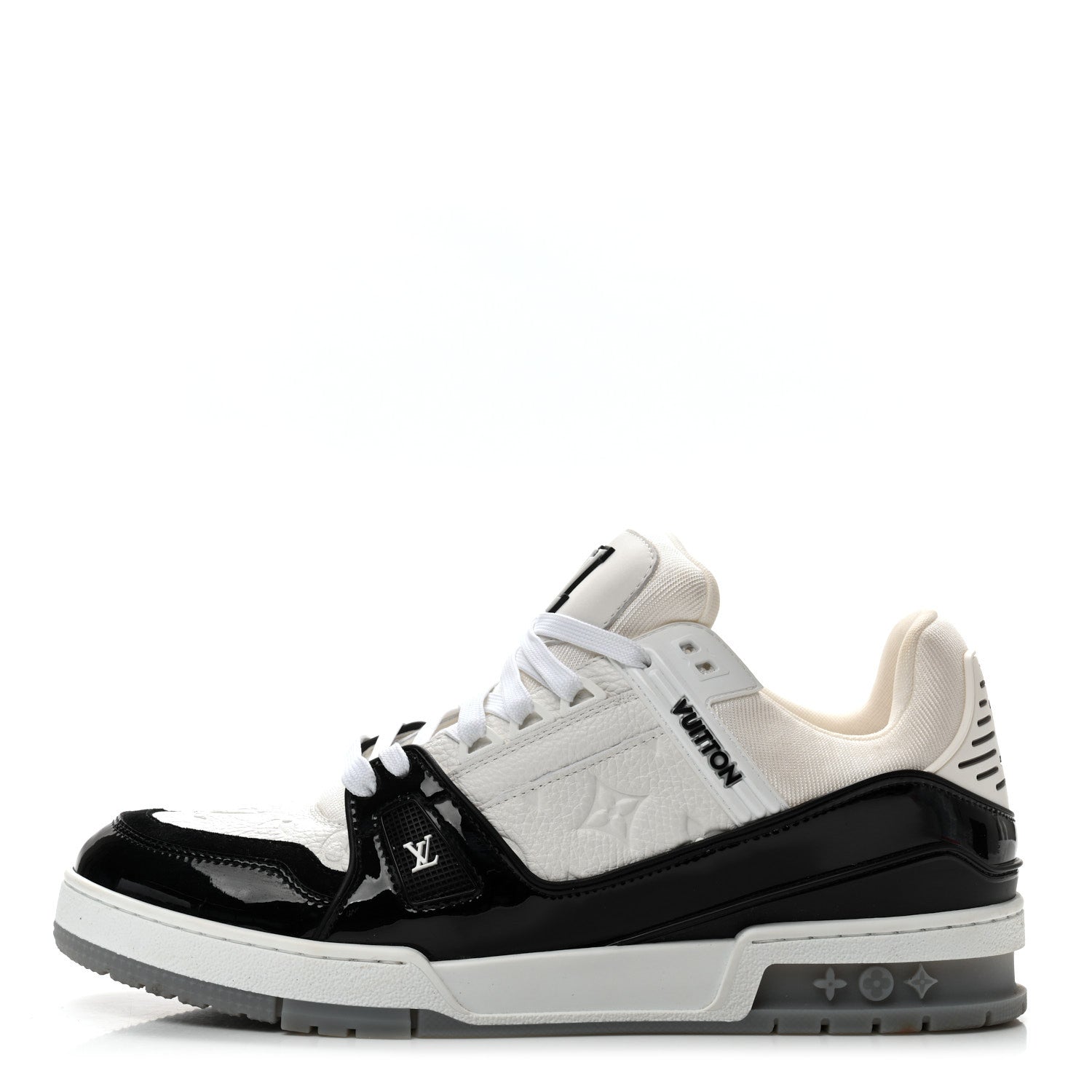 Louis Vuitton Calfskin Patent Mens LV Trainer Sneakers 9 White Black 1 of 9