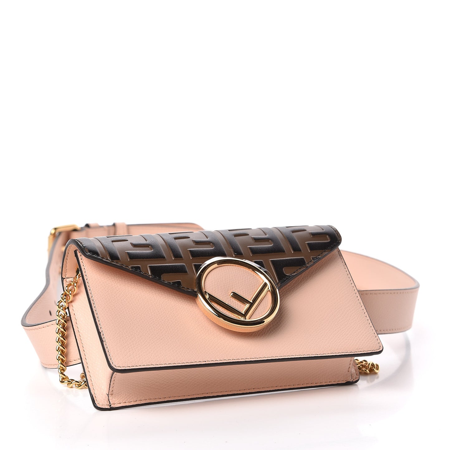 Vitello Cruise F is Fendi Bi-Color FF 1974 Embossed Envelope Belt Bag Maya Black Light Rose