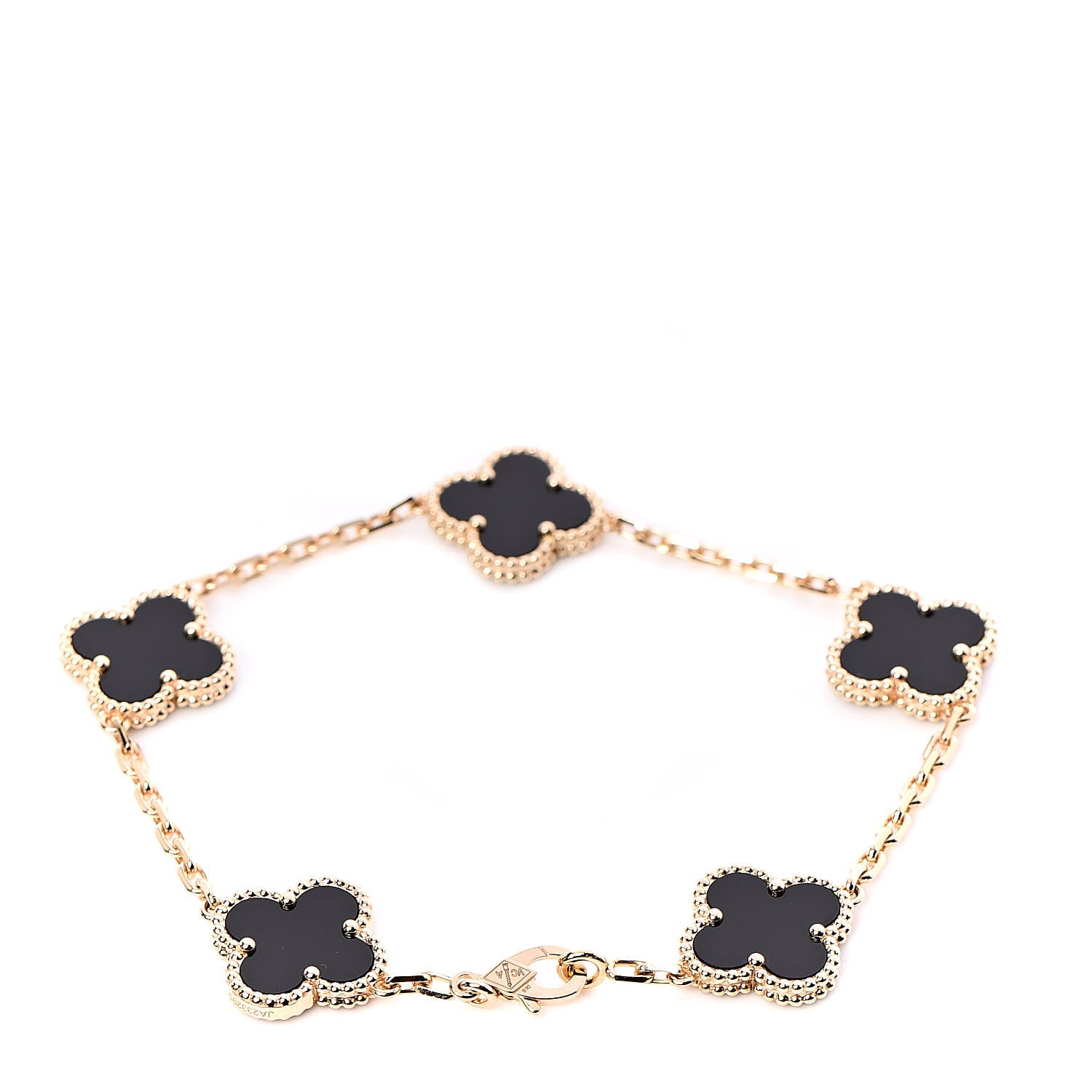 Van Cleef & Arpels 18K Yellow Gold Black Onyx 5 Motifs Vintage Alhambra Bracelet 4 of 6