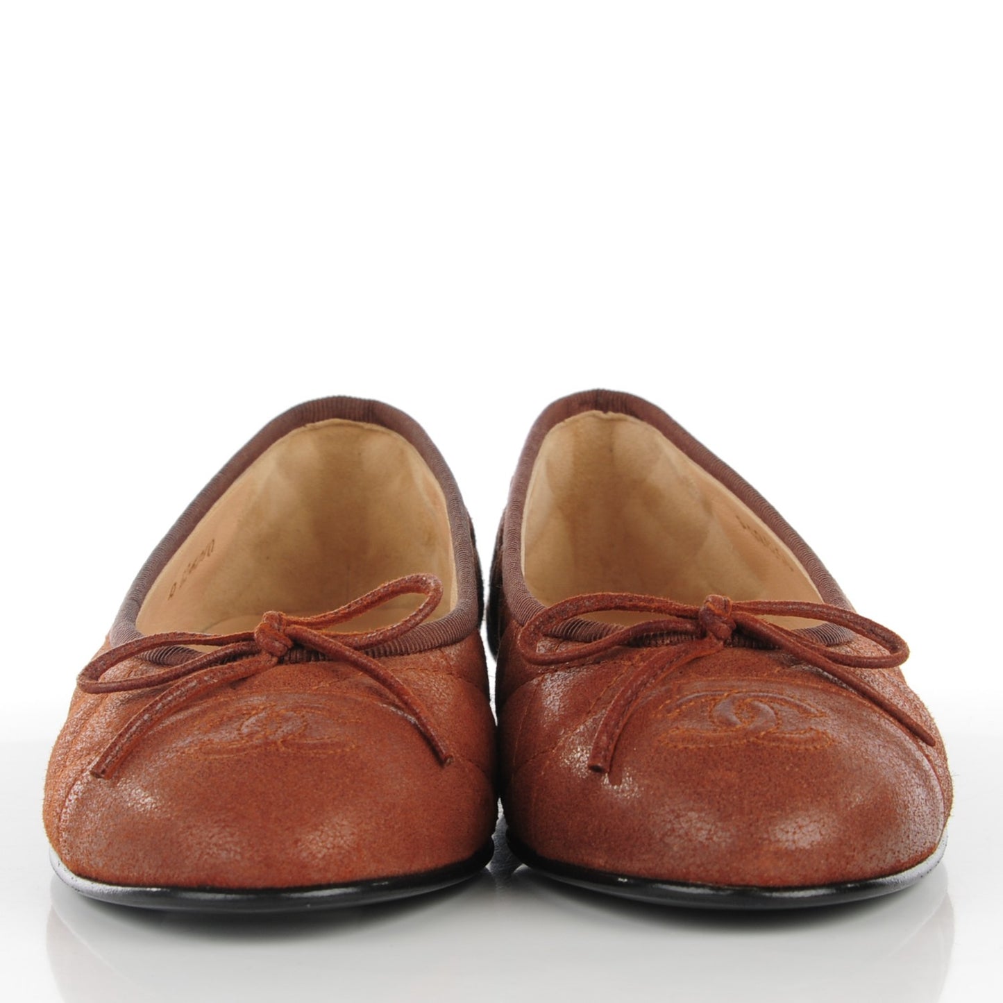 Iridescent Calfskin Quilted CC Cap Toe Ballerina Flats 35 Brown