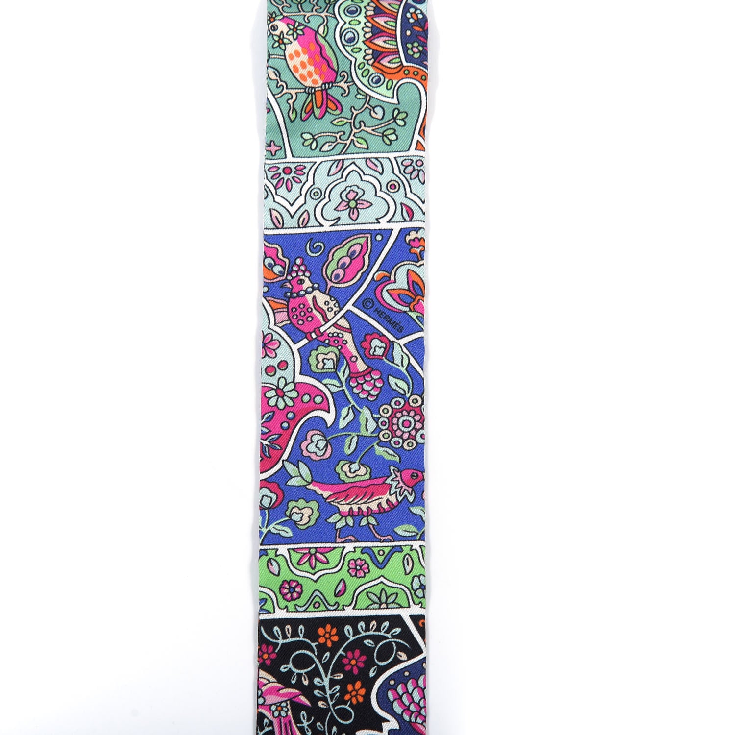 Hermes Silk Au Pays Des Oiseaux Fleurs Twilly Vert Vif Black Fuchsia 3 of 4