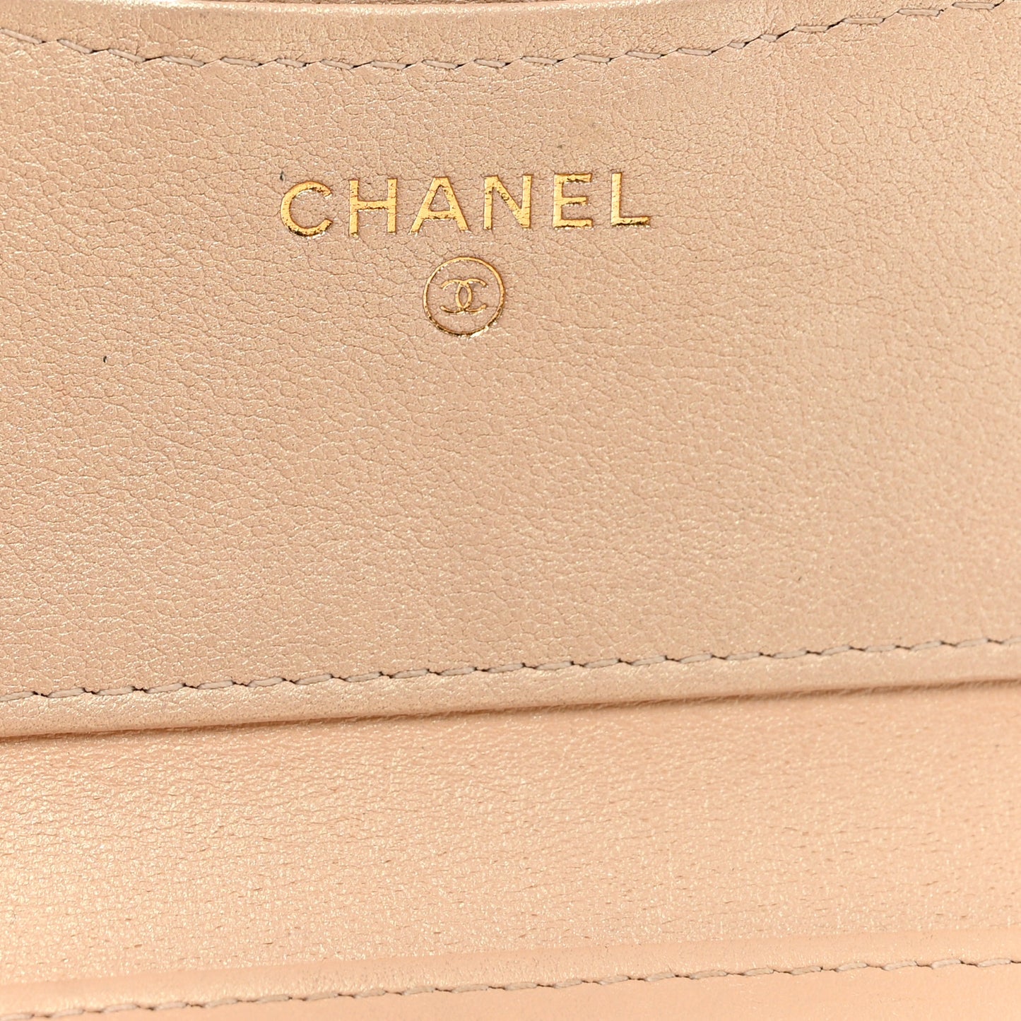 Iridescent Calfskin Quilted Compact Flap Wallet Beige