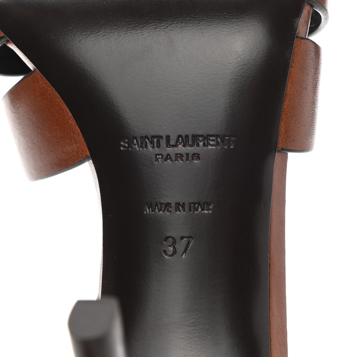 Calfskin Tribute 85 Slide Sandals 37 Amber