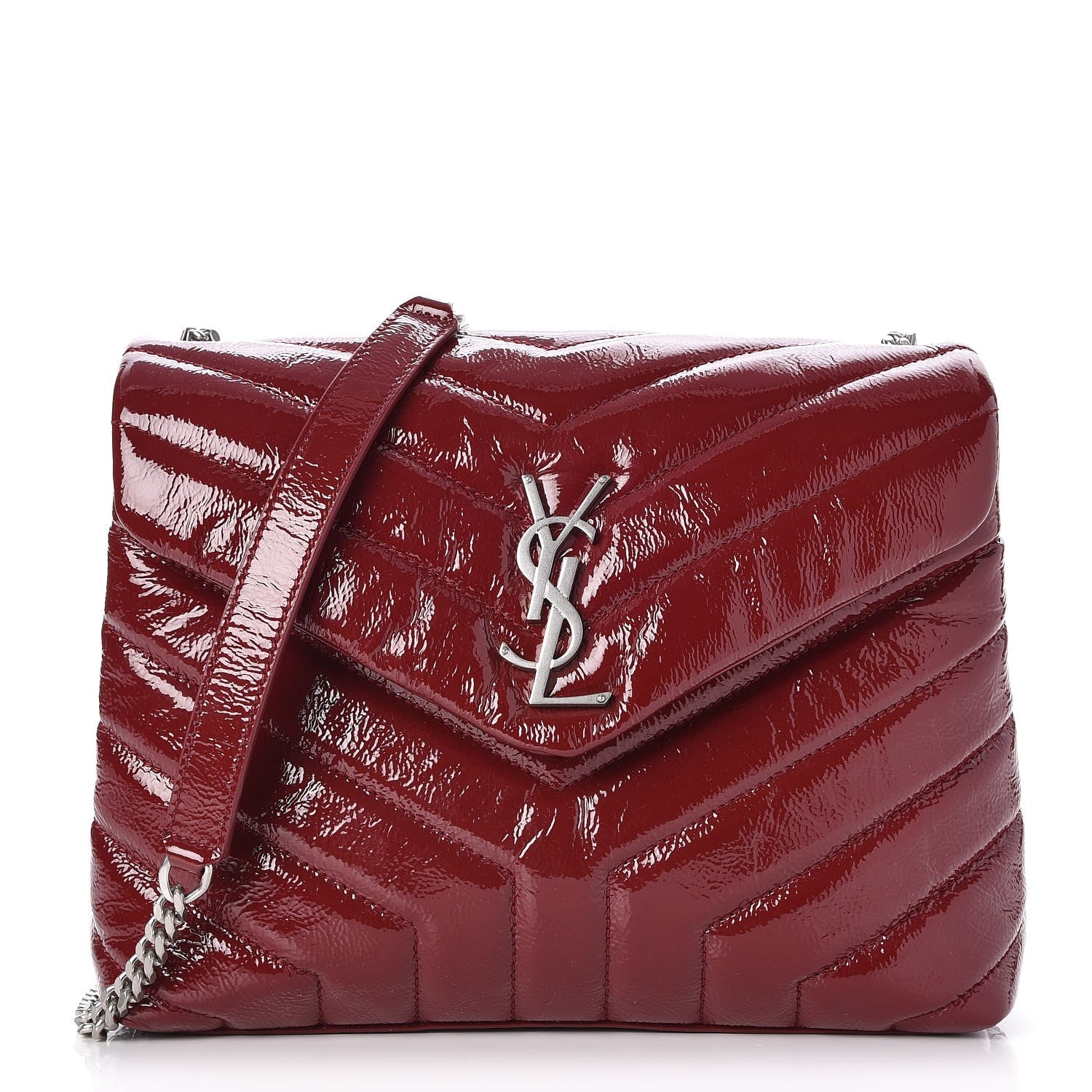 Saint Laurent Patent Y Quilted Monogram Small Loulou Chain Satchel Palissandre 1 of 8