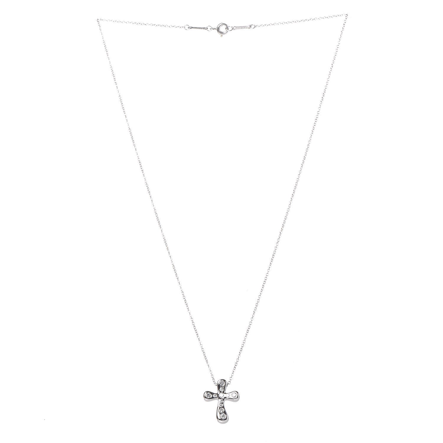 Tiffany Platinum Diamond 16mm Elsa Peretti Cross Pendant Necklace 3 of 7