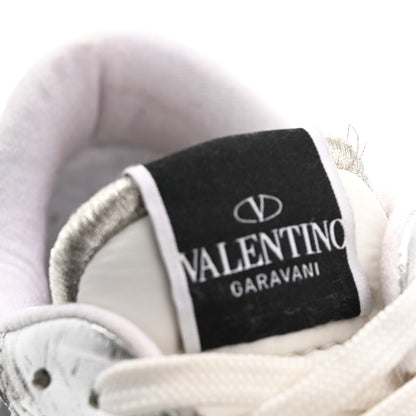 Valentino Garavani Metallic Calfskin Lace Mesh Lacerunner Sneaker 38.5 Silver Pastel Gray 9 of 15