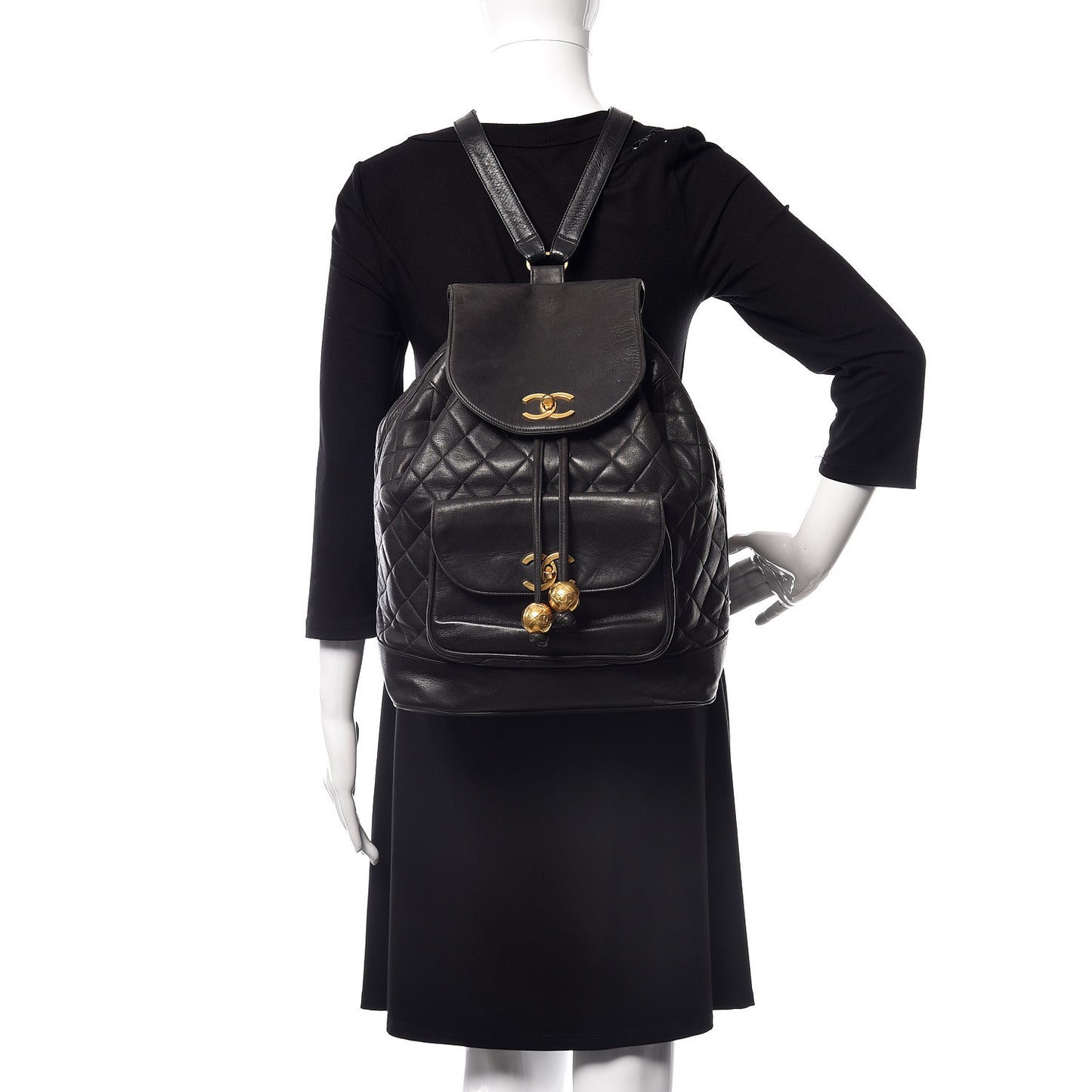 Lambskin Quilted Drawstring Backpack Black