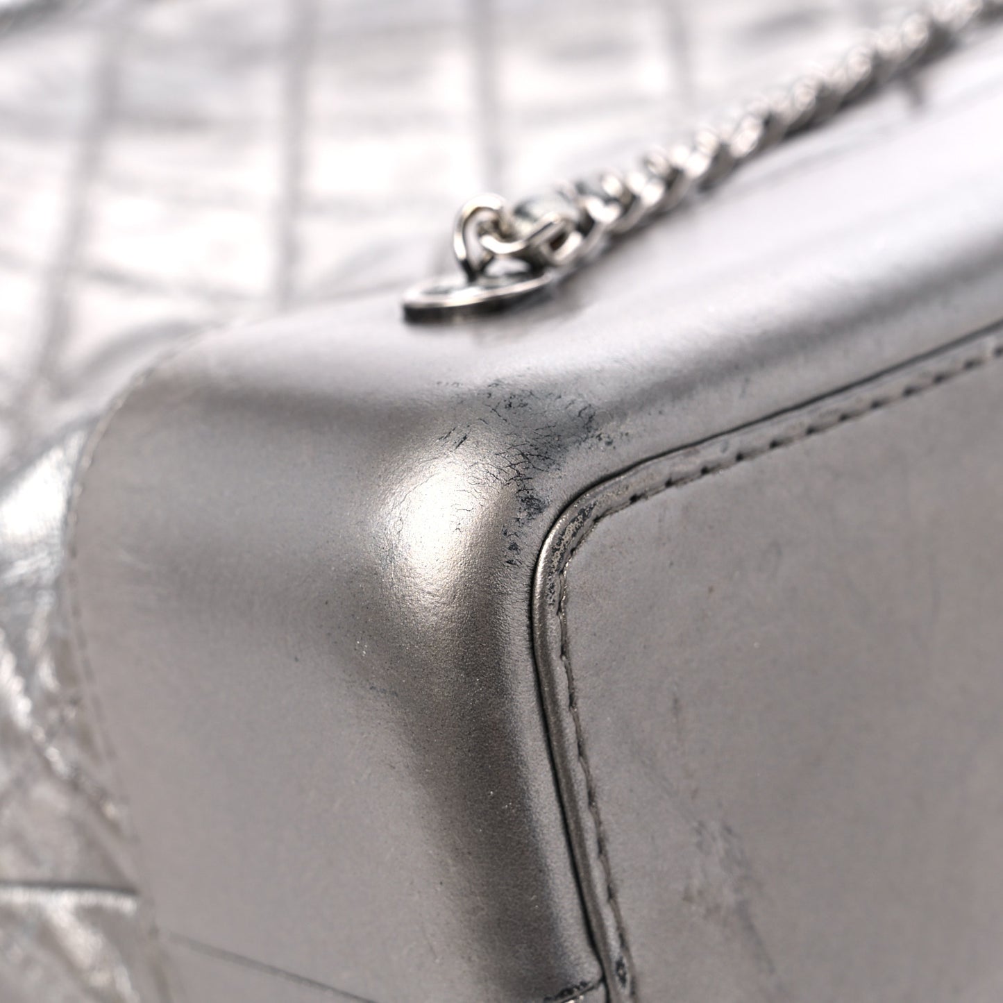 Metallic Crumpled Calfskin Quilted Small Gabrielle Backpack Silver