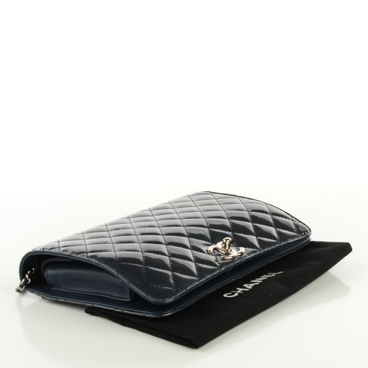 Patent Quilted Clutch Flap Dark Blue