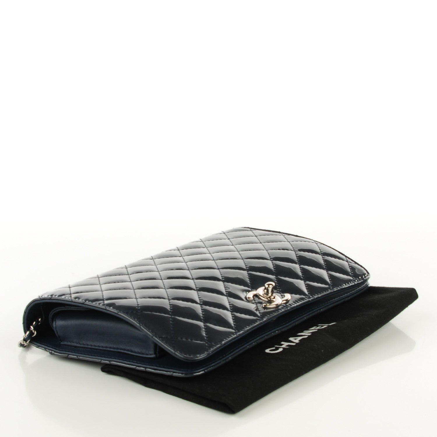 Chanel Patent Quilted Clutch Flap Dark Blue 4 of 8