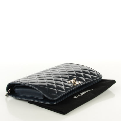 Chanel Patent Quilted Clutch Flap Dark Blue 4 of 8