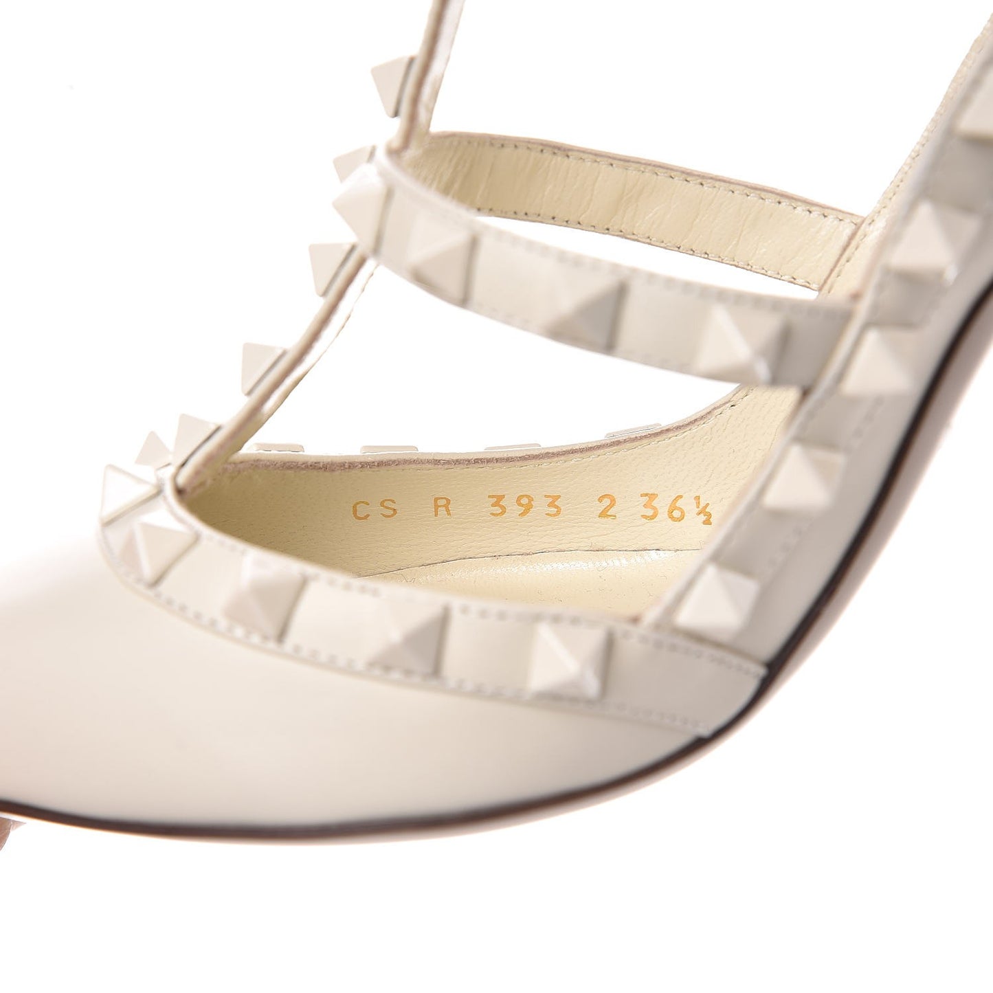 Calfskin Lacquered Monochrome Rockstud Ankle Strap 100mm Pumps 36.5 Ivory