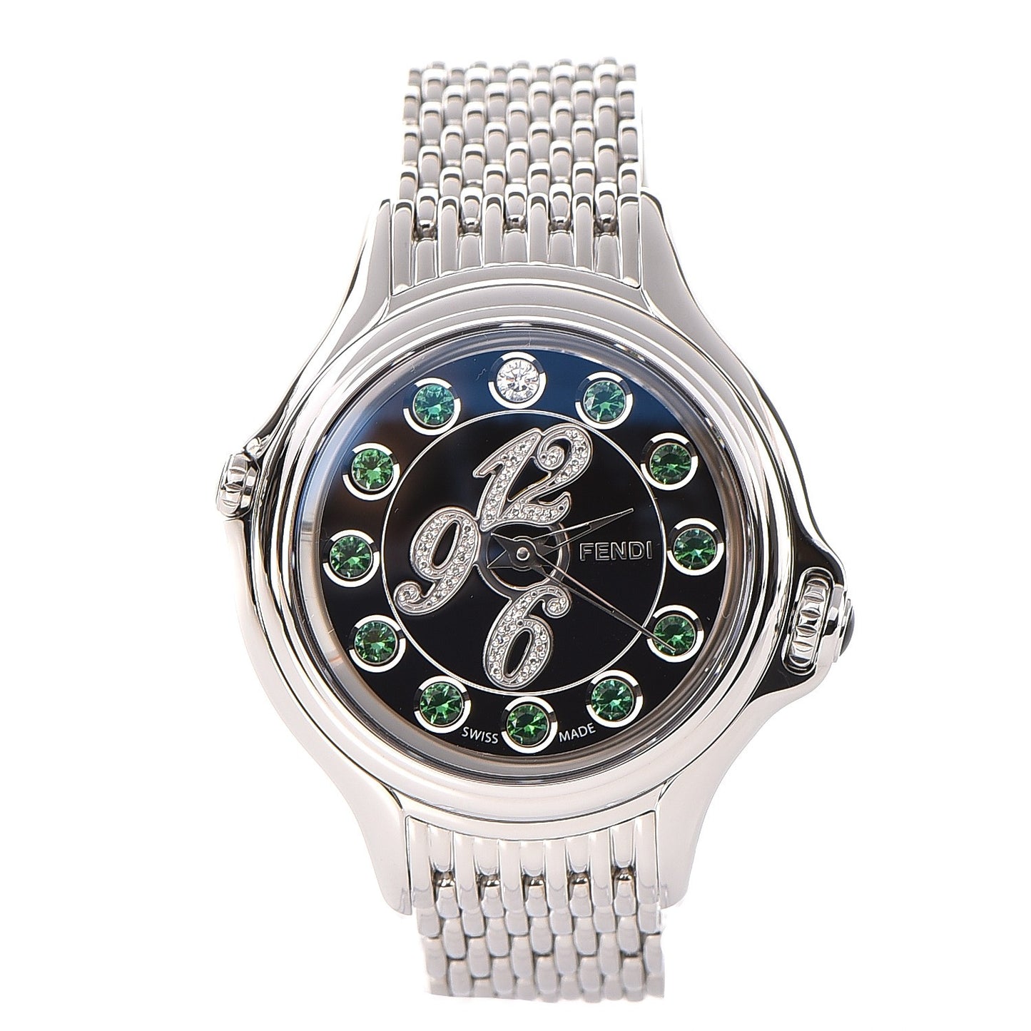Stainless Steel Diamond Topaz 38mm Crazy Carats Rotating Gem Quartz Watch Black