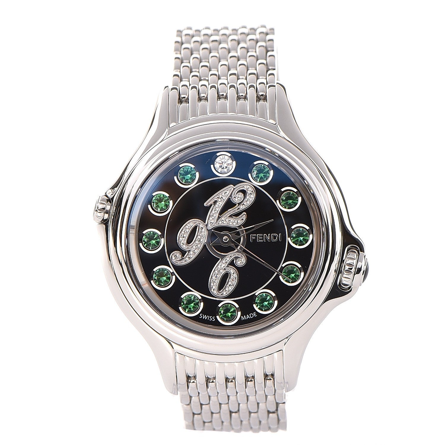 Fendi Stainless Steel Diamond Topaz 38mm Crazy Carats Rotating Gem Quartz Watch Black 4 of 11
