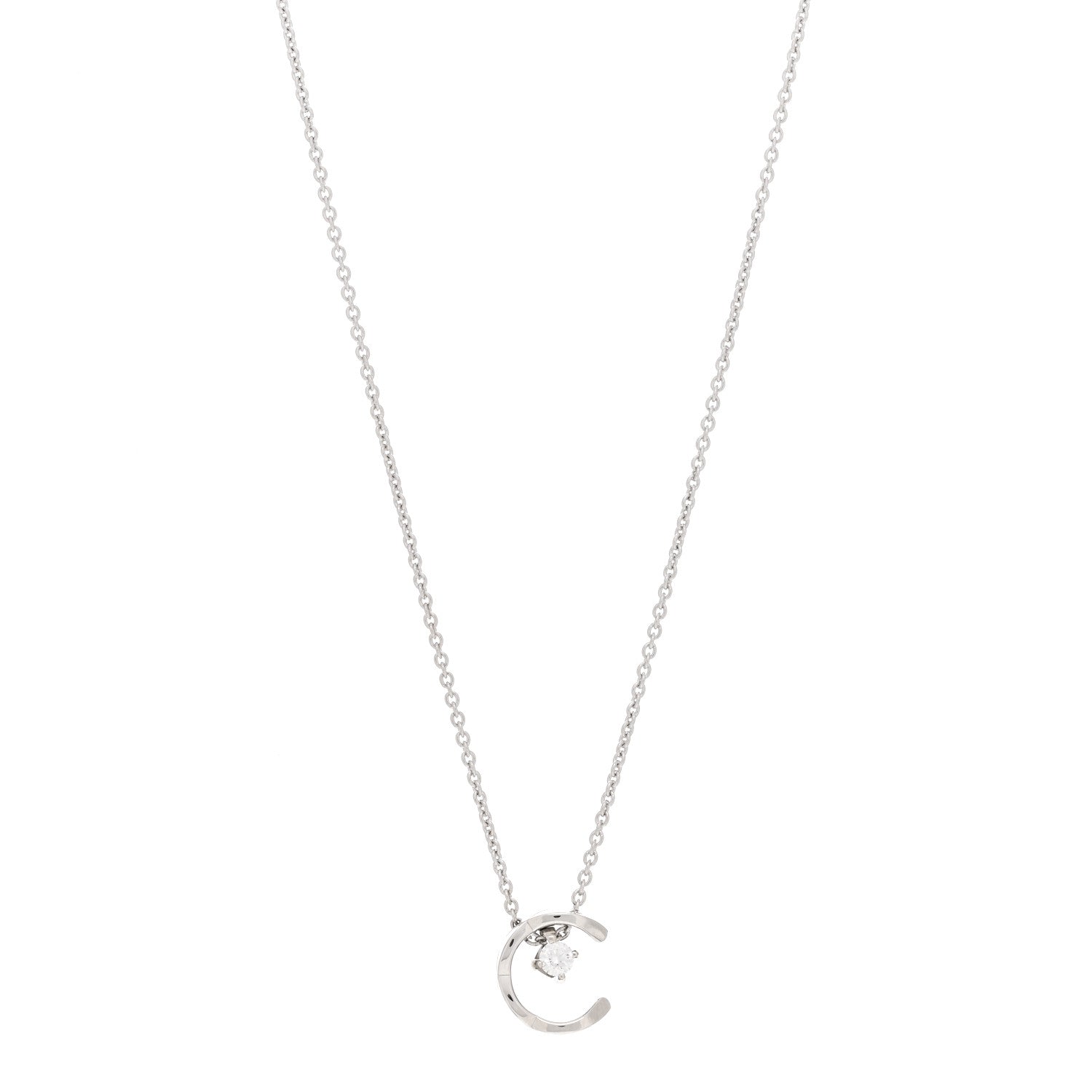 Chanel 18K White Gold Diamond Coco Crush C Necklace 1 of 6