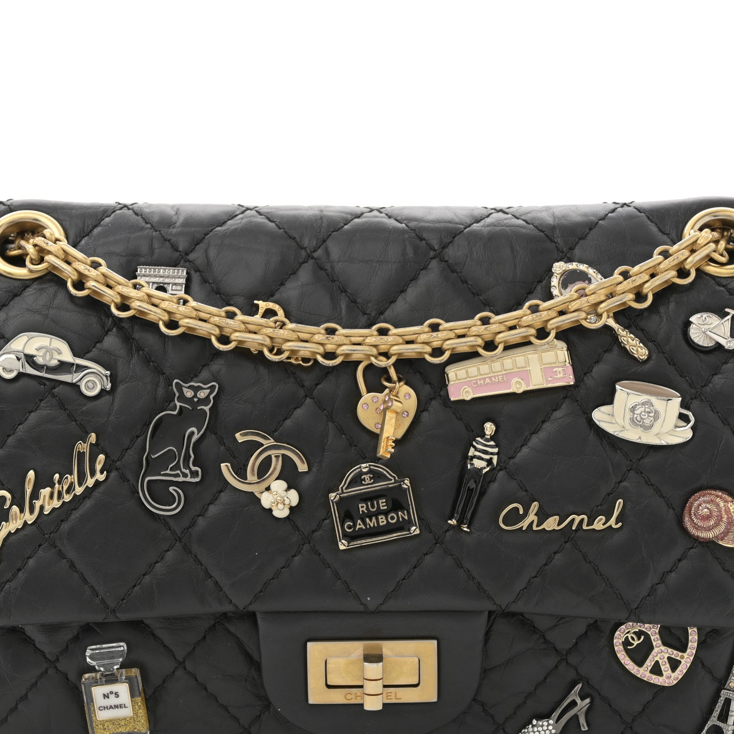 Aged Calfskin Lucky Charms 2.55 Reissue 225 Flap Black