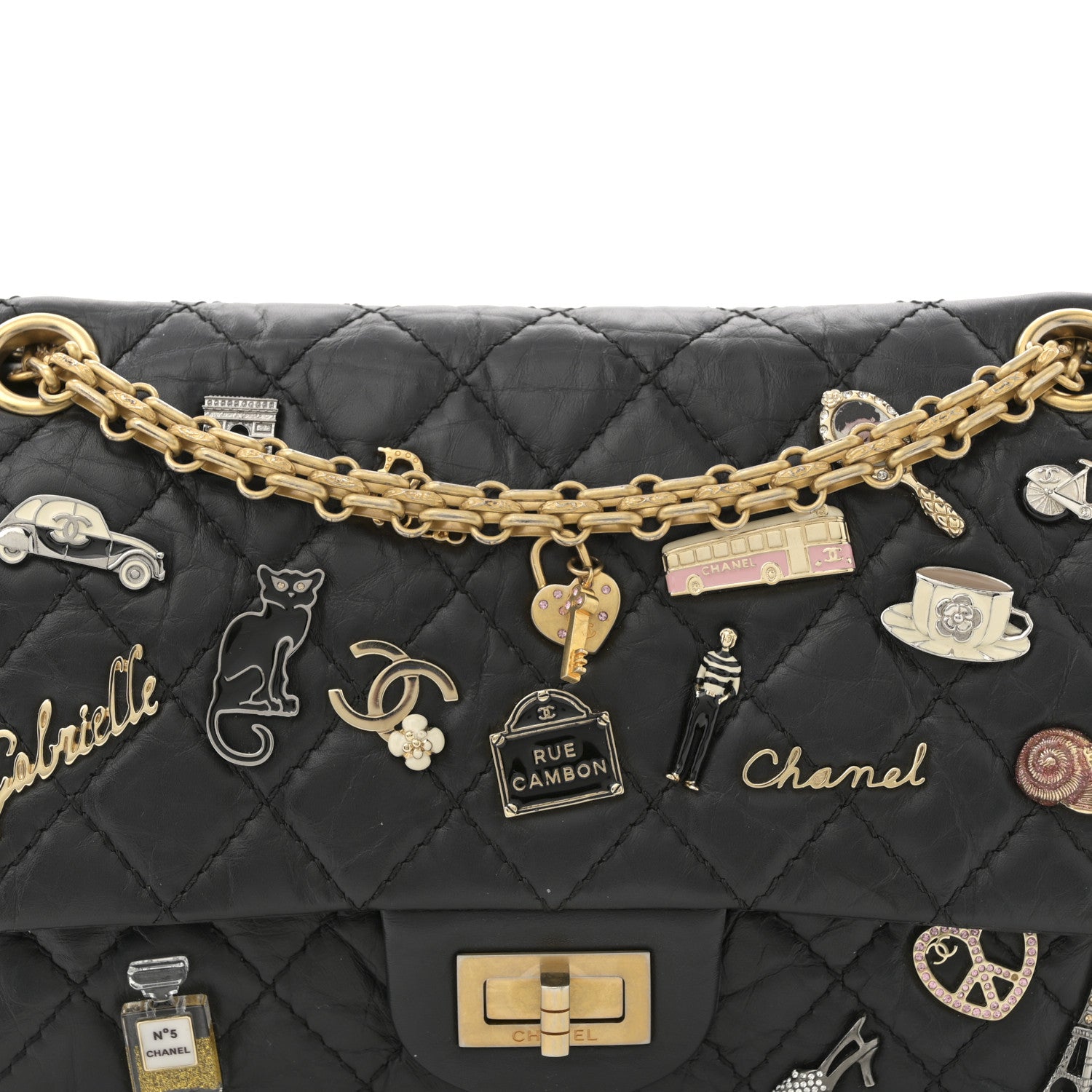Chanel Aged Calfskin Lucky Charms 2.55 Reissue 225 Flap Black 8 of 10