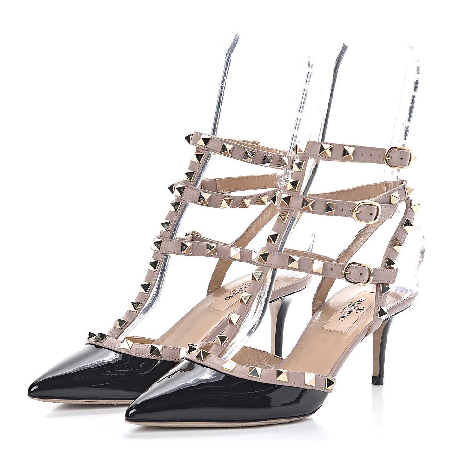 Patent Nappa Rockstud Ankle Strap 65mm Pumps 37 Black Poudre