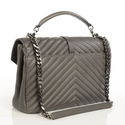 Saint Laurent Grain De Poudre Matelasse Chevron Large Satchel Grey 4 of 10