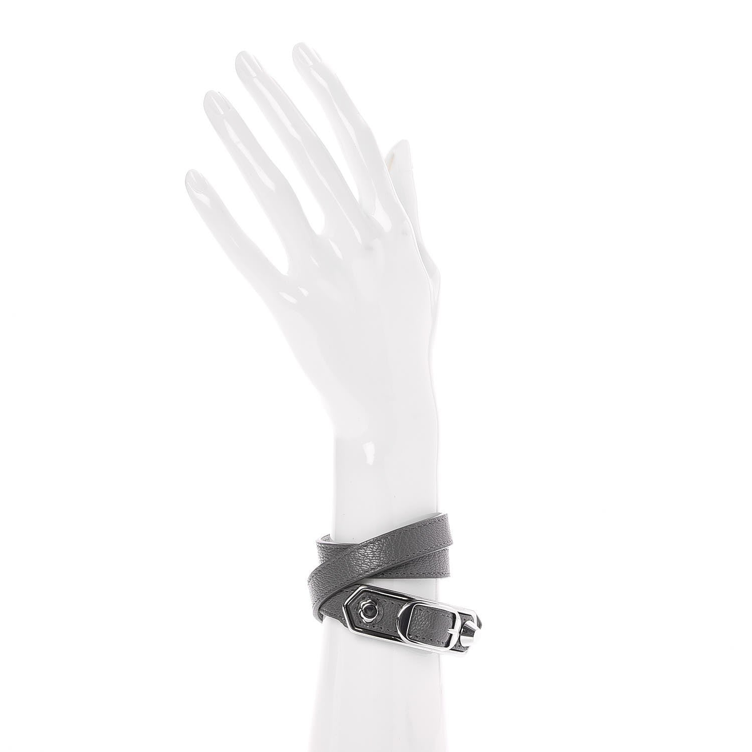 Balenciaga Chevre Hamilton SIlver Metallic Edge Triple Tour M Bracelet Gris Acier 2 of 7