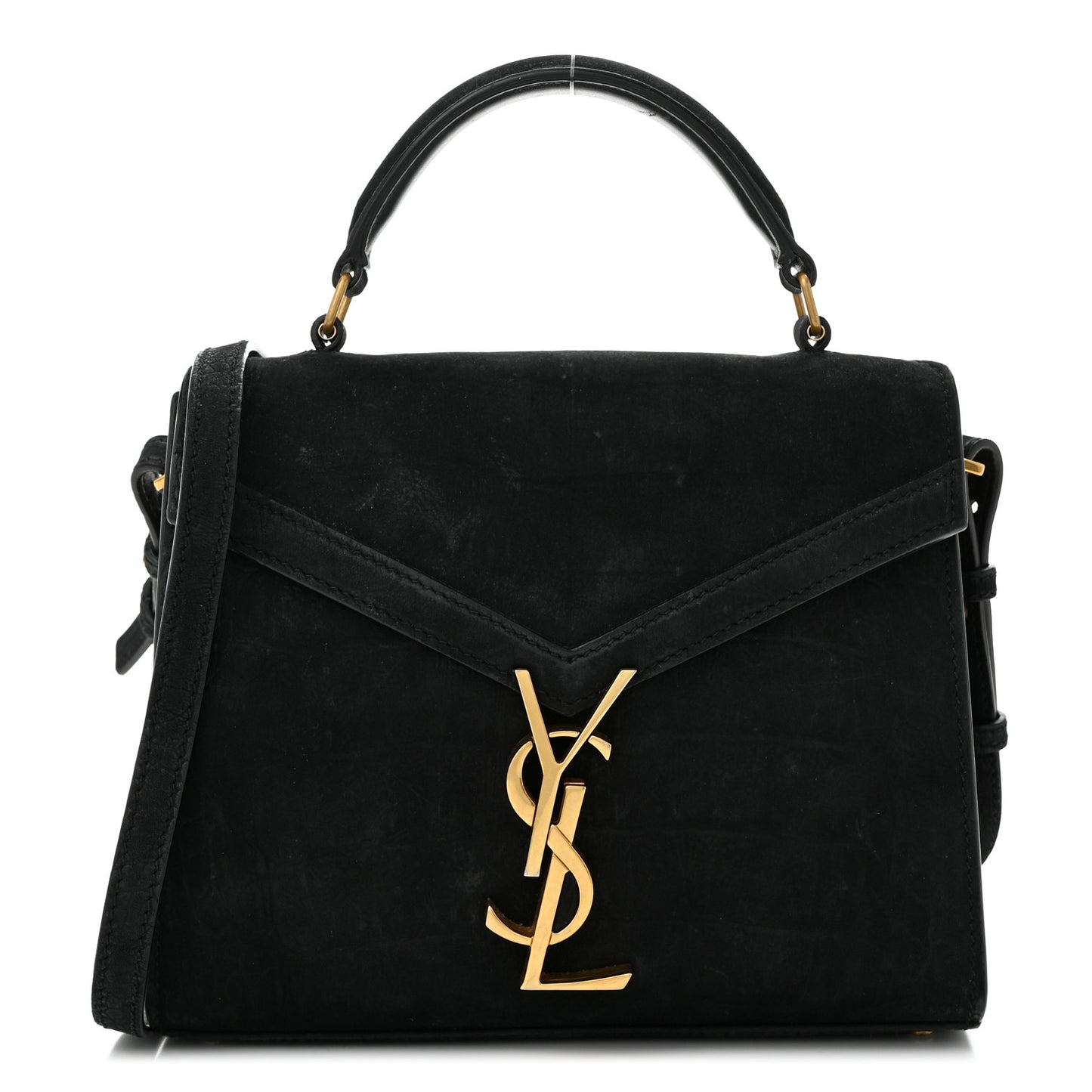 Nubuk Crocodile Embossed Mini Classic Monogram Cassandra Top Handle Black