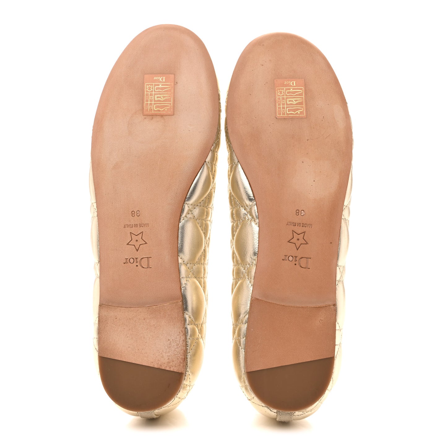 Metallic Lambskin Cannage Pearl Bow Ballet Flats 38 Pale Gold