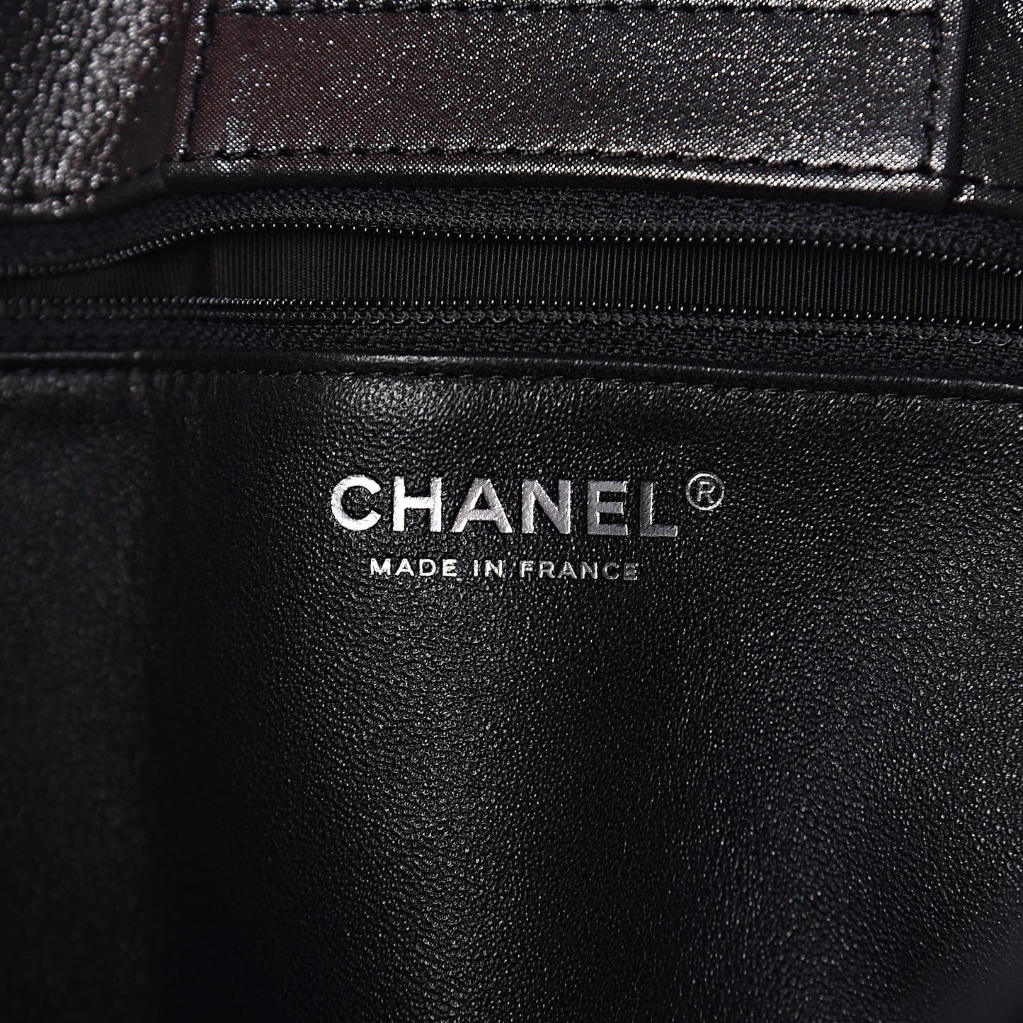Iridescent Calfskin CC East West Shopping Tote Black