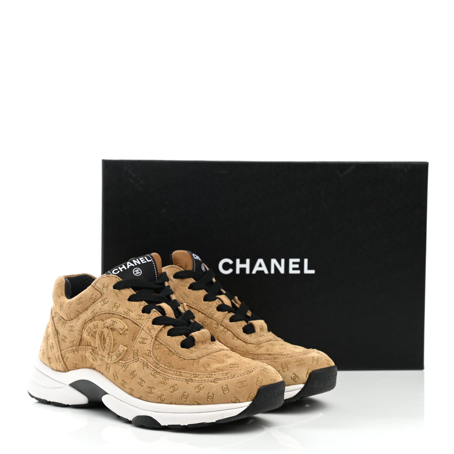 Nylon Suede Calfskin Printed CC Sneakers 37.5 Beige