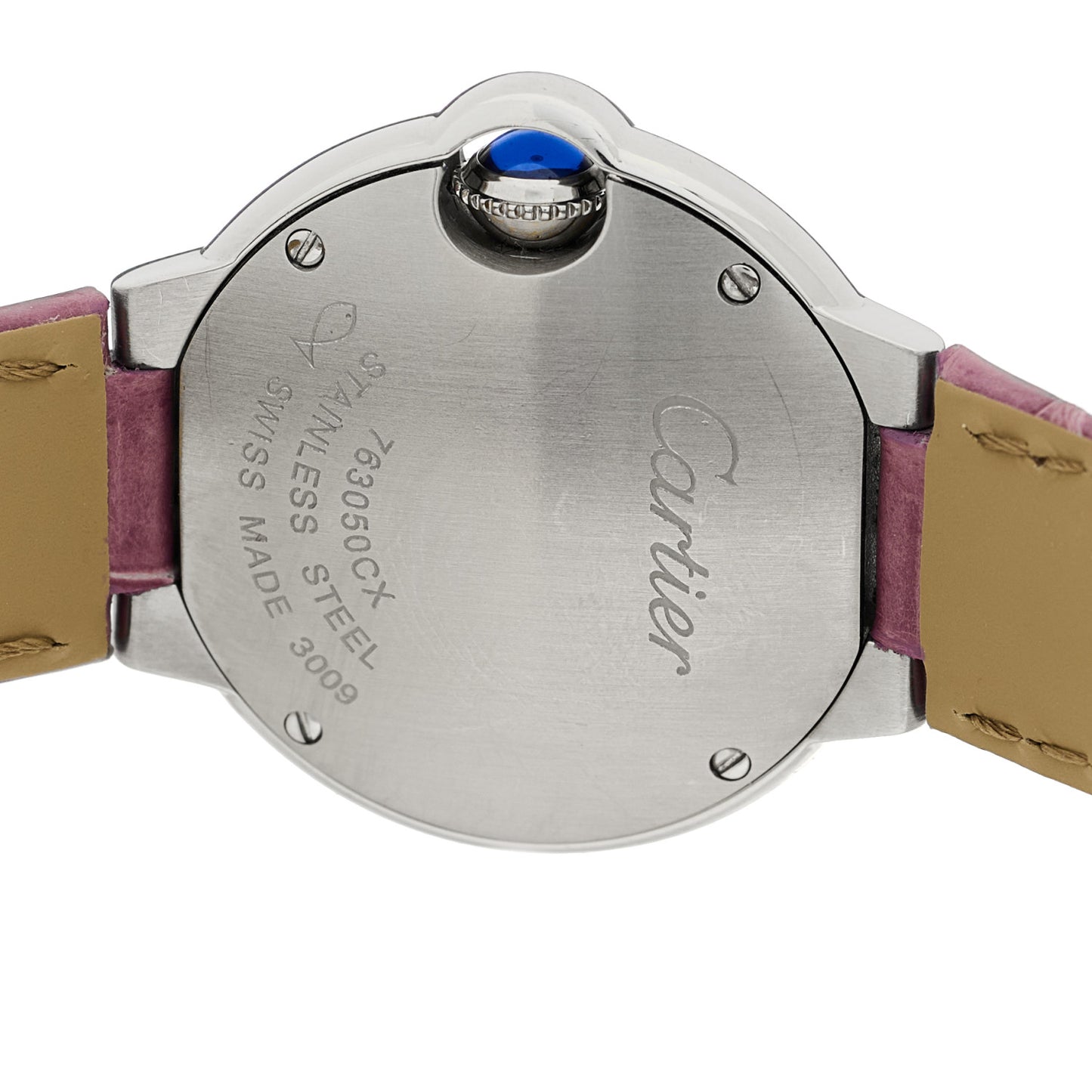 Stainless Steel Alligator Diamond Bezel 28mm Ballon Bleu De Cartier Watch Purple