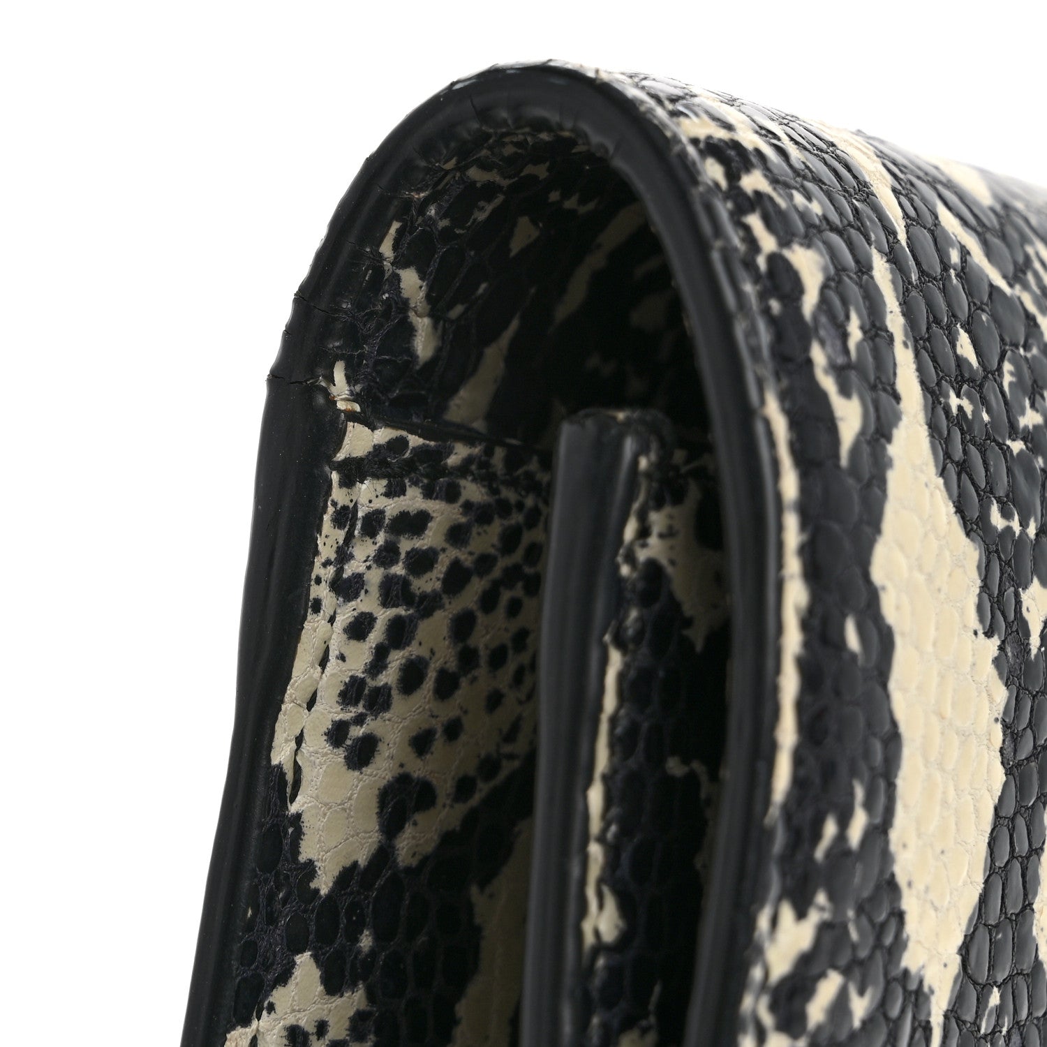 Saint Laurent Calfskin Snakeskin Embossed Classic Monogram Cassandre Clutch Beige Black 12 of 13