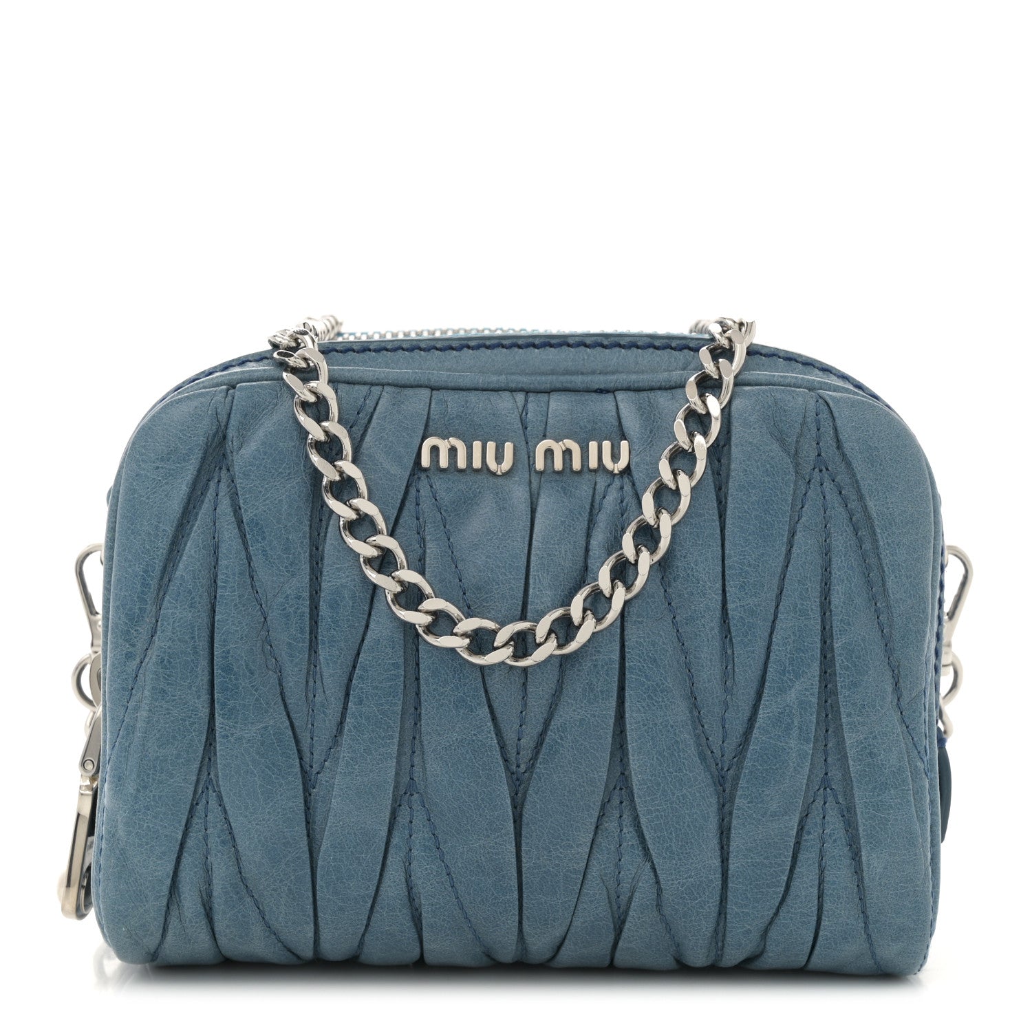 Miu Miu Vitello Lux Matelasse Double Zip Chain Crossbody Bag Oceano 1744601 – FASHIONPHILE