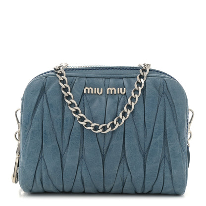 Miu Miu Vitello Lux Matelasse Double Zip Chain Crossbody Bag Oceano 1 of 10