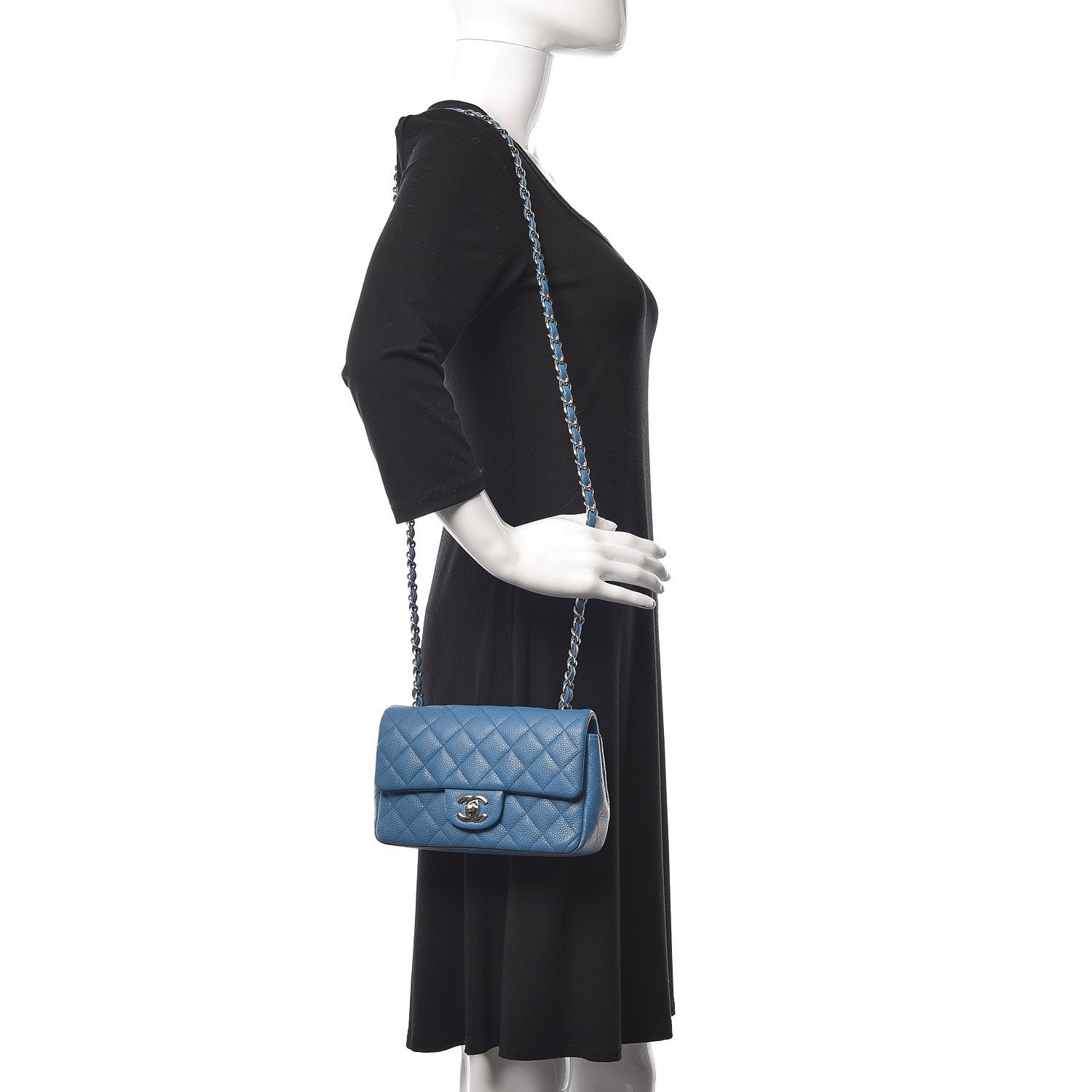 Chanel Caviar Quilted Mini Rectangular Flap Blue 2 of 11